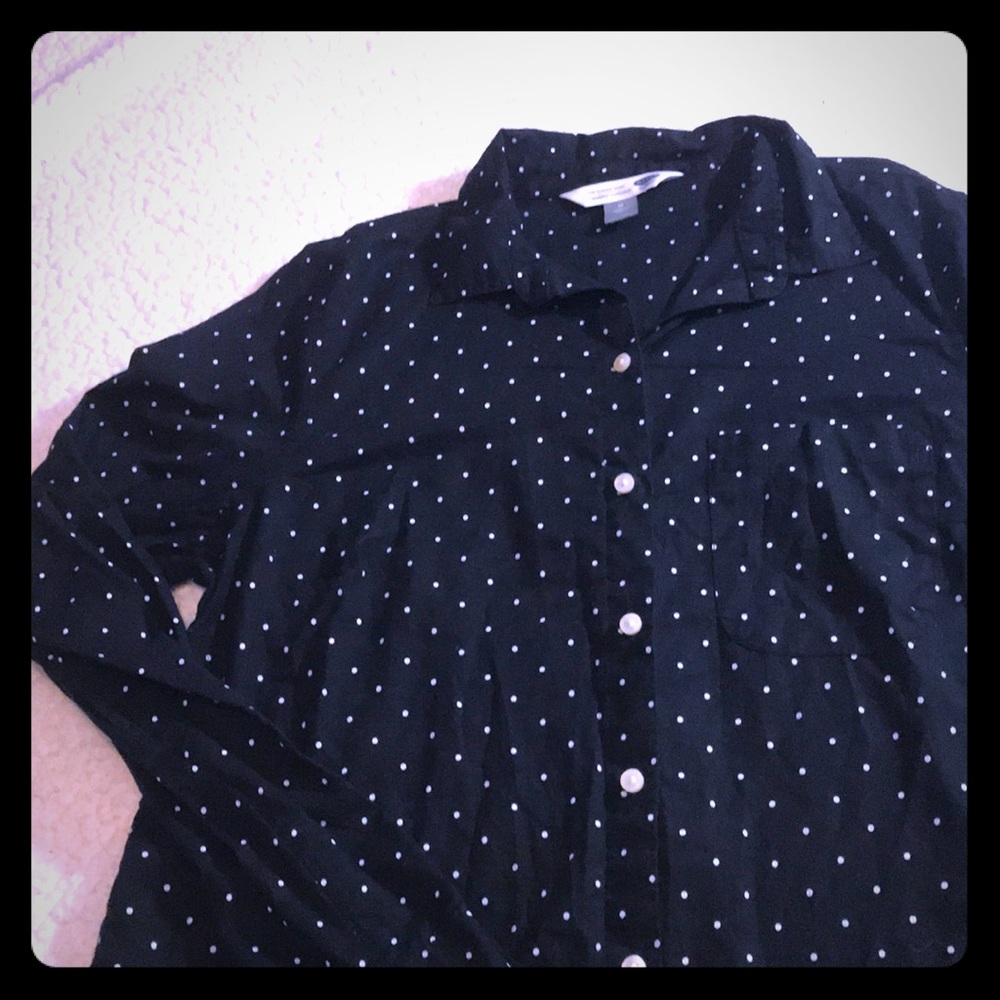 My fav shirt- black polka dot button down